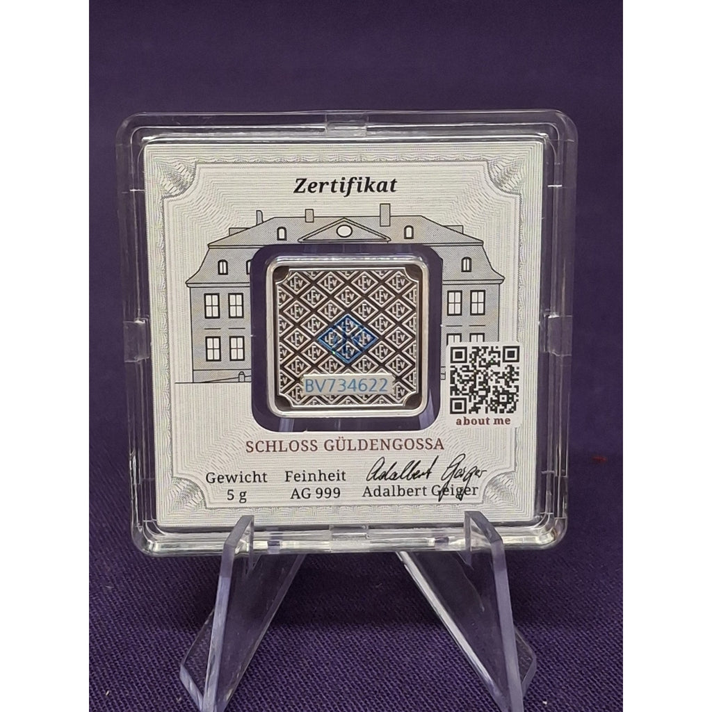 5g Geiger Edelmetalle Original PREMIUM Silver Bar .999 in Assay