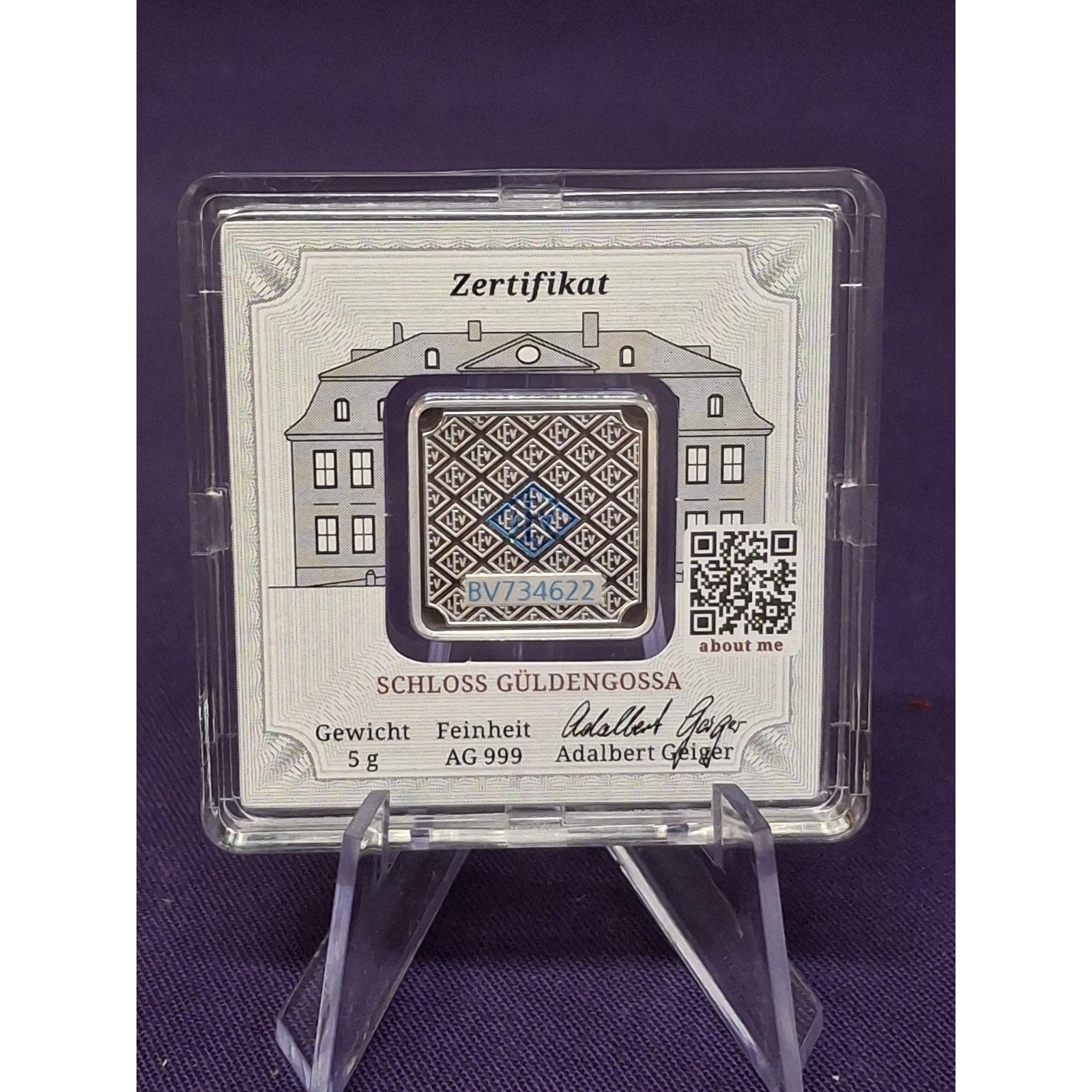 5g Geiger Edelmetalle Original PREMIUM Silver Bar .999 in Assay