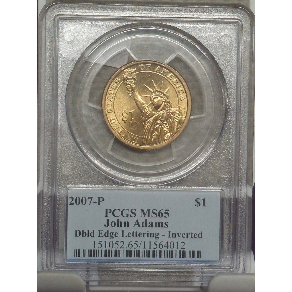 2007-P Double Edge Lettering Mint Error MS65 John Adams Dollar