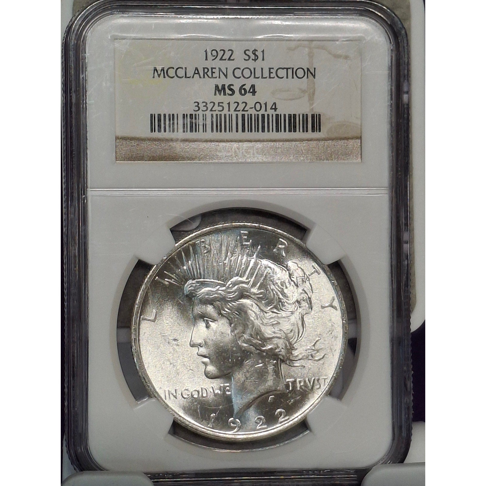 1922 MS64 "McClaren Collection" Peace Dollar